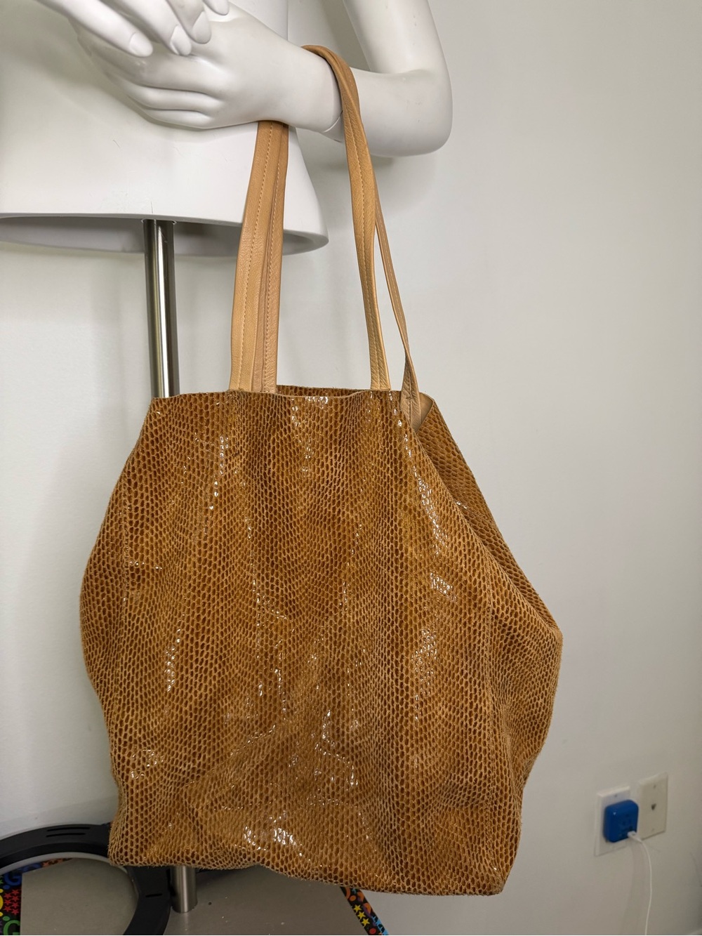 Sorial Tan Textured Tote with Long Shoulder Straps